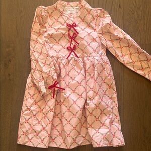 Pink Floral Dress with Red Bows